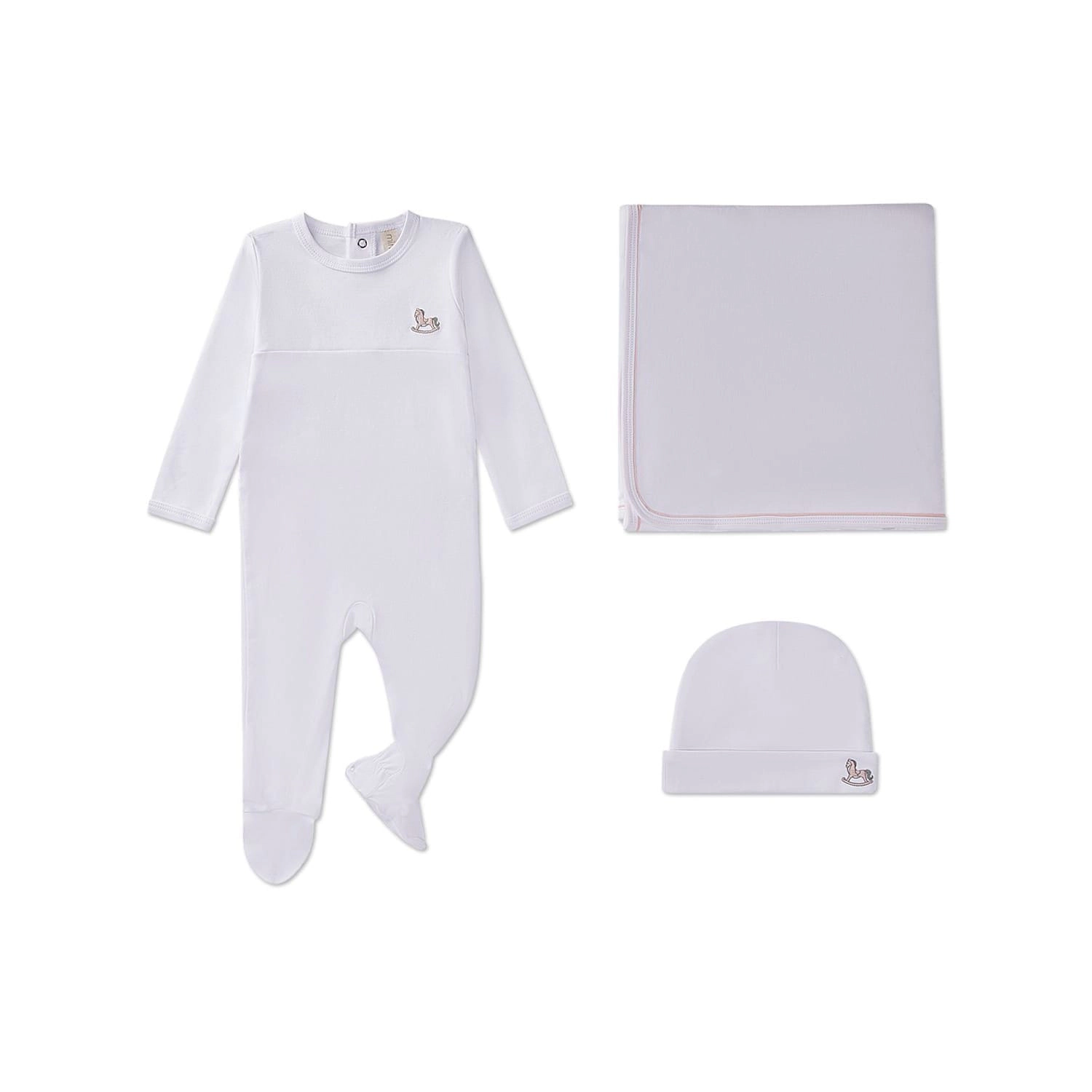 MeMoi 3 Piece Baby "Rocking Pony" 100% Pima Cotton Footie Set