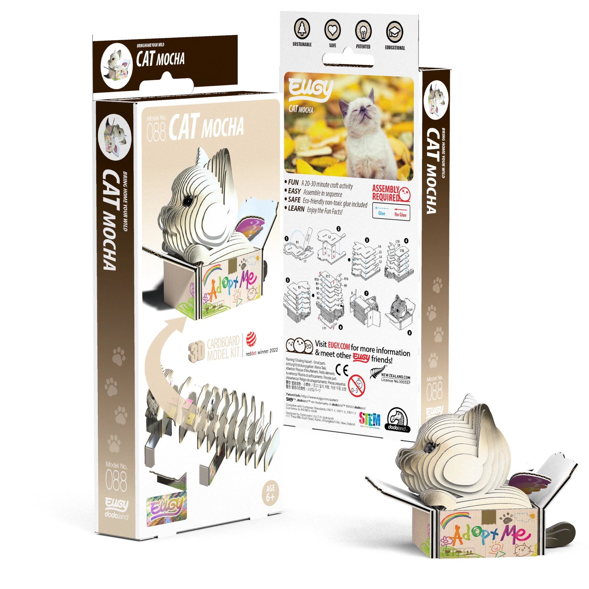 EUGY Cat - Mocha 3D Puzzle - contains 28 puzzle pieces