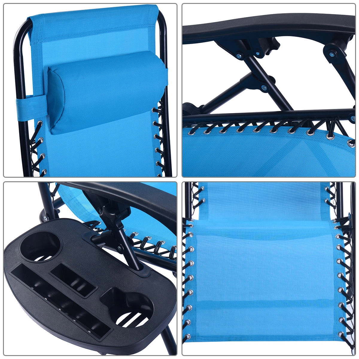 SUGIFT 2-Piece Folding Zero Gravity Lounge Chair Set 310-Lb Capacity Steel Frame 57-in Unfolding Length Light Blue