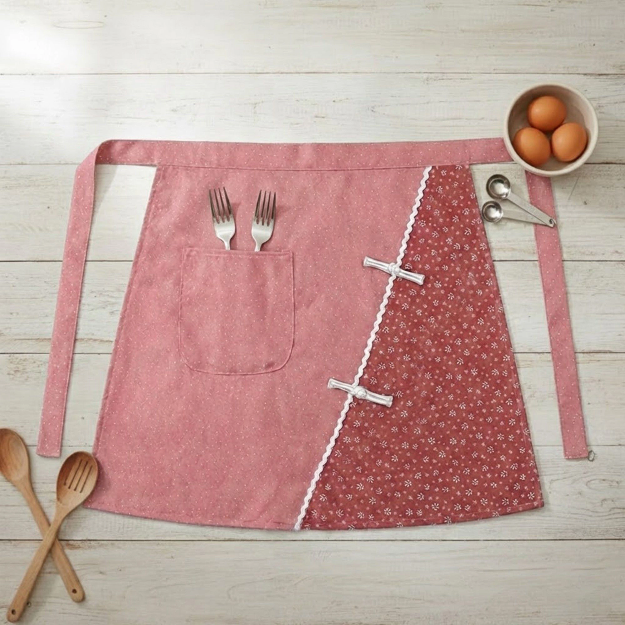 Alilang Unisex 2-Piece Printed Waist Apron Set with Pockets and Tie Closure