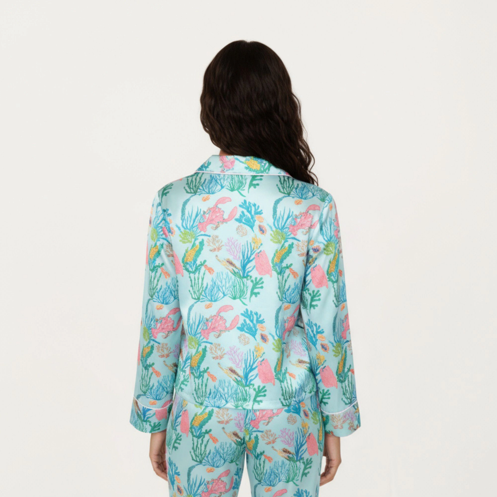 Anna-Kaci Women's 2-Piece Button Front Pajama Set with Ocean Print and Soft Silky Fabric for Relaxed Comfort