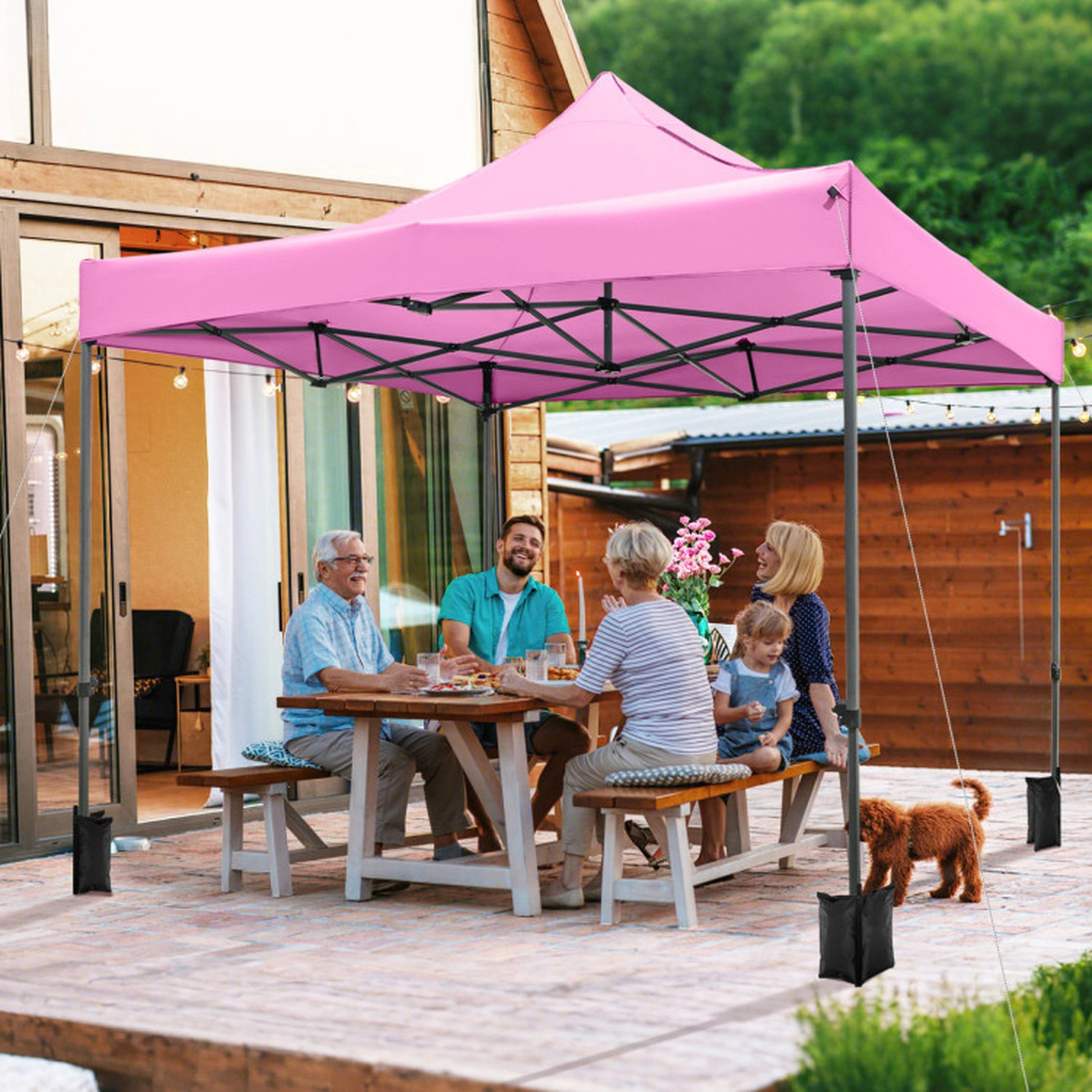 SUGIFT Pink Pop Up Canopy Gazebo Tent with Wheeled Bag and 4 Sandbags 10-ft W 10-ft D 10.1-ft H 6.4-ft Rim Height