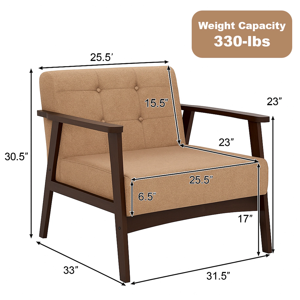 Hivvago Solid Rubberwood Accent Armchair for Living Room