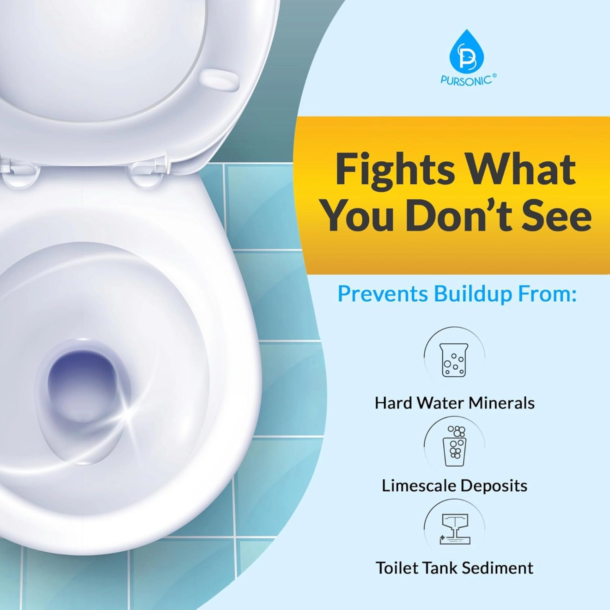 Pursonic Unisex Automatic Toilet Bowl Cleaner Deodorizing Blue Gel Tablets with Septic-Safe Hard Water Stain Remover