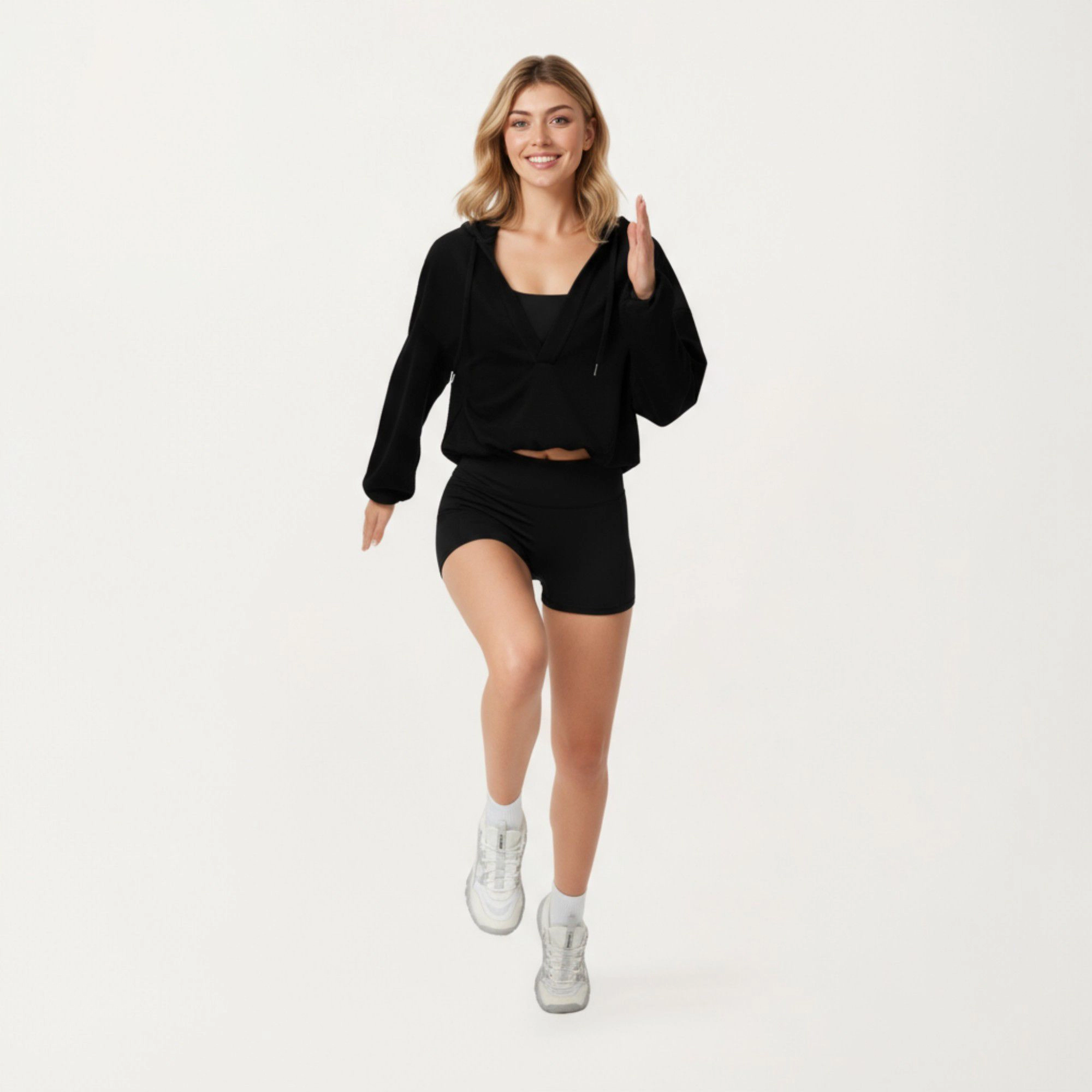 Anna-Kaci Women's Waffle Knit Long Sleeve Active Hoodie Top with Deep V-Neckline Fit and Stretch Texture