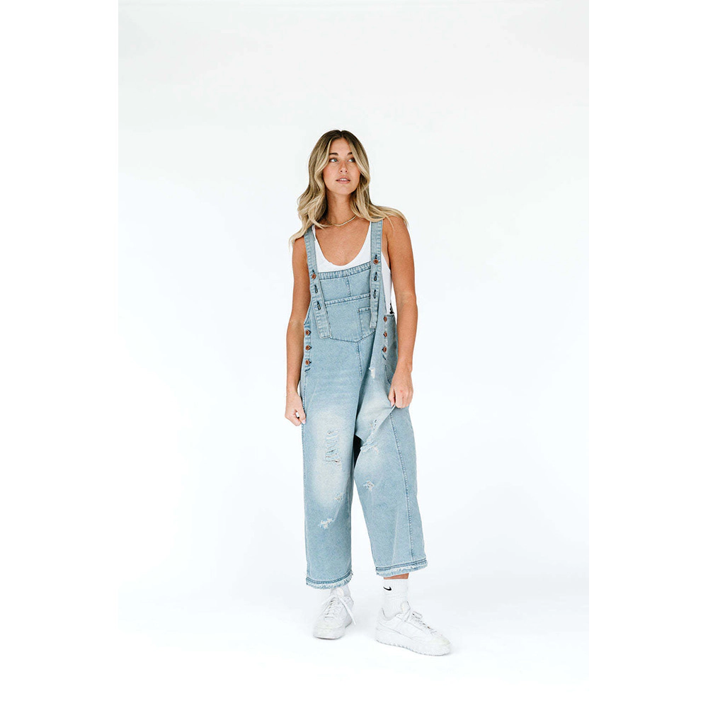 EadianDree Womens Distressed Denim Overalls Loose Wide Leg Cropped Bib Overalls Adjustable Straps Casual Jean Jumpsuit