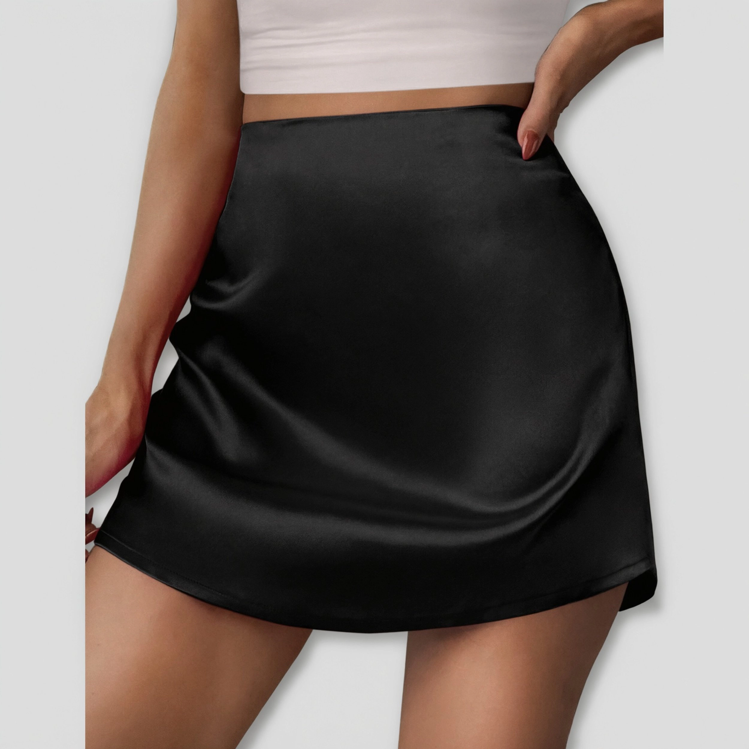 Zeagoo Women's Satin Silk High Waist A-Line Mini Skirt