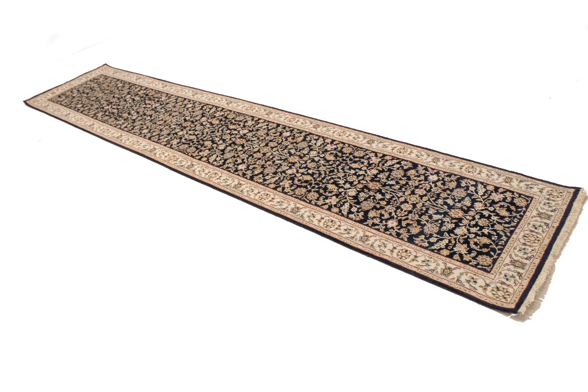 Magic Rugs 2'7 X 12'0 Dark Navy Hand Knotted Indo-Nain Wool Runner Rug