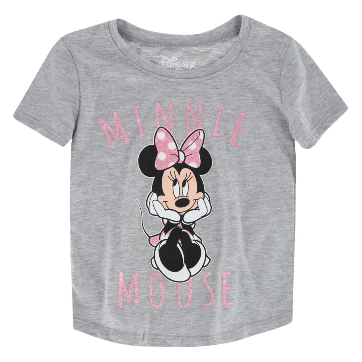 Jerry Leigh Girls Minnie Mouse Glitter Bow Short Sleeve T-Shirt