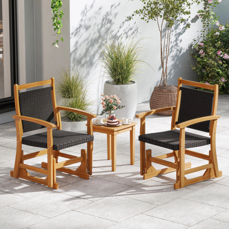 Hivvago Patio Rattan Glider Chair 20.5" Wicker Back Acacia Frame Outdoor Rocker