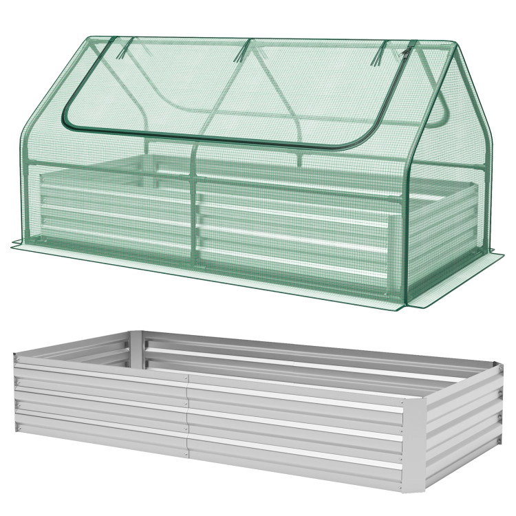 Hivvago 6 x 3 x 3 Feet Galvanized Raised Garden Bed with Greenhouse-Green