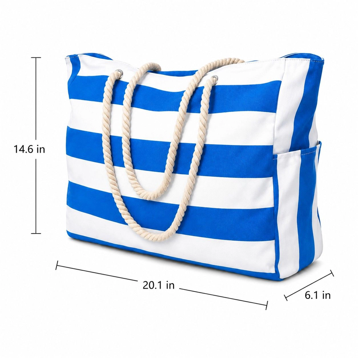 Alilang Women's Striped Beach Tote Bag with Zip Closure Rope Handles and Side Pockets, Black