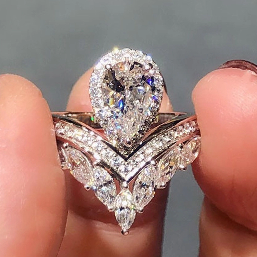 Wardrobe Whimsy Womens Pear Cut Halo Cubic Zirconia Ring Marquise Accent Twisted Cocktail Ring