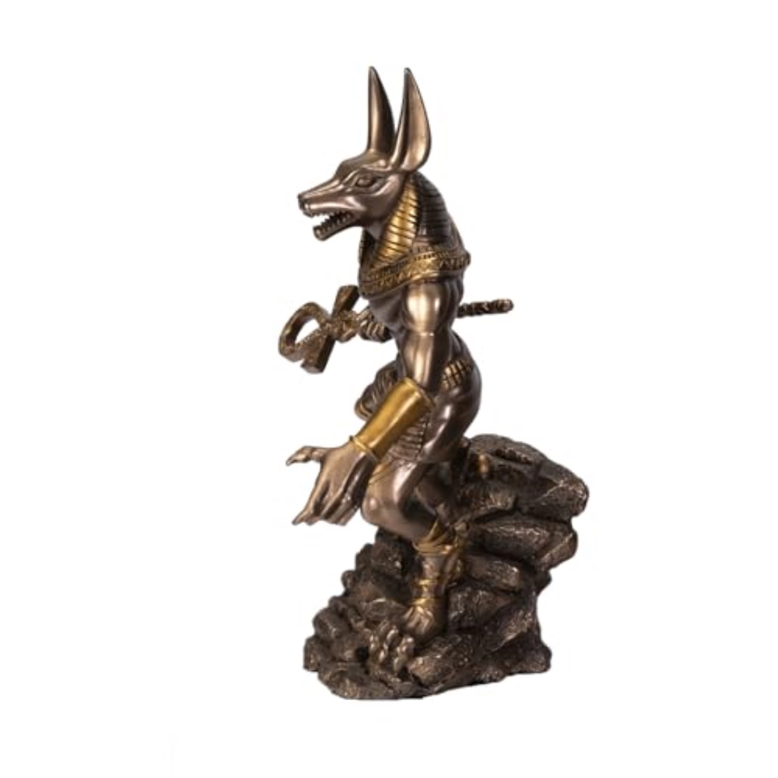 Pacific Giftware Anubis on Rock Statue Bronze Finish Ancient Egyptian Decor Resin Figurine with Ankh Staff 9.5 inch