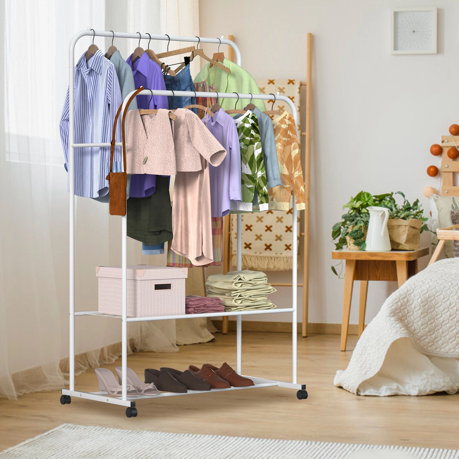 GBruno Rolling Garment Rack With Shoe Storage