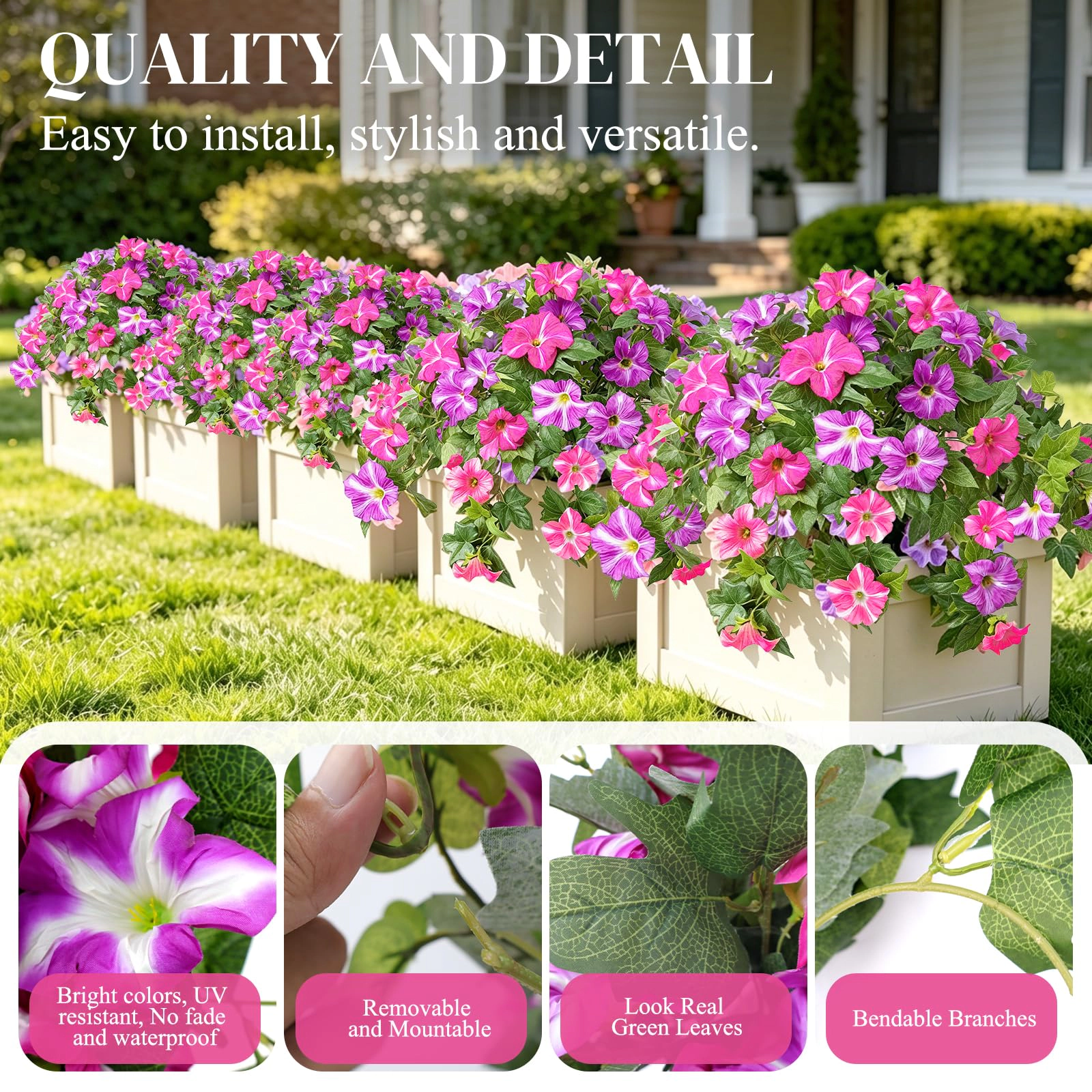 PUPWE Artificial Petunias Flowers Outdoor UV Resistant