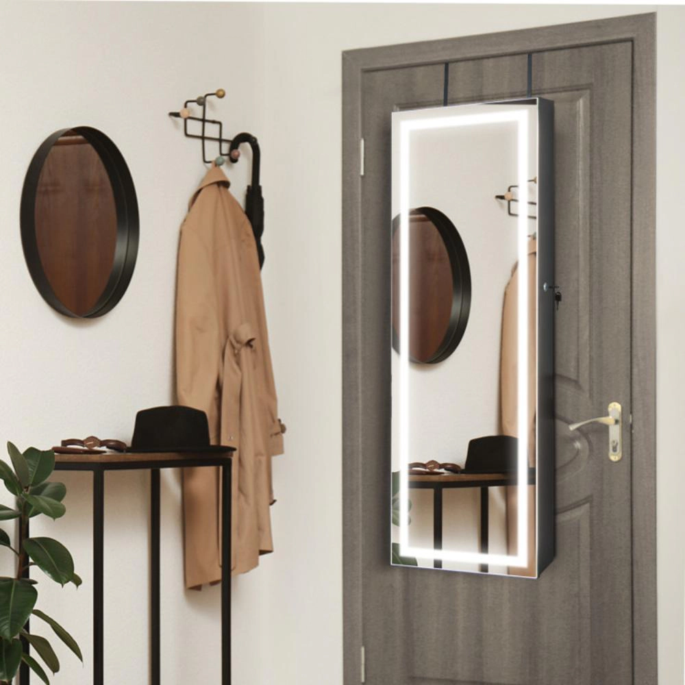 Hivvago Mirrored Jewelry Armoire with Full Length Mirror and 2 Internal LED Lights