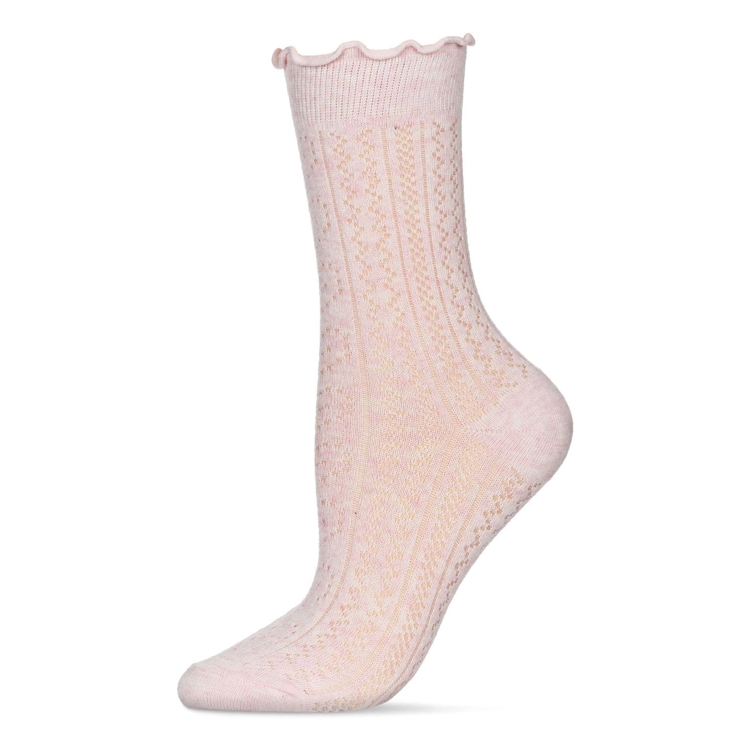 MeMoi Women's Heart Ruffle Cuff Pointelle Crew Socks