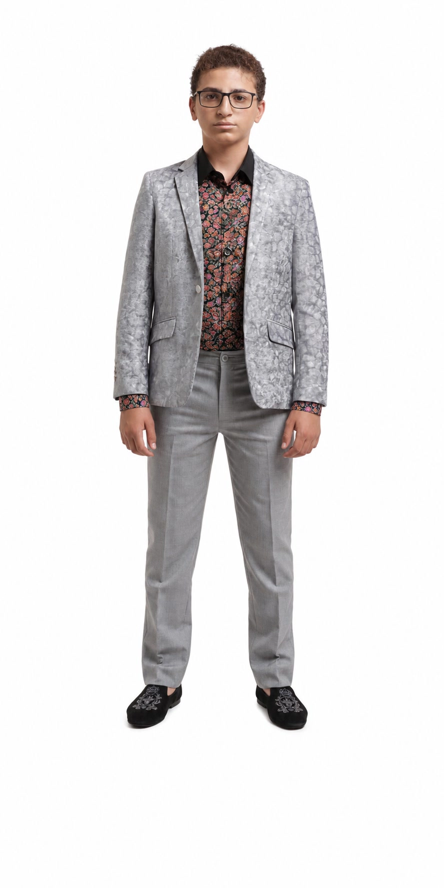 Elie Balleh Boys Slim Fit Crushed Velvet Blazer Jacket