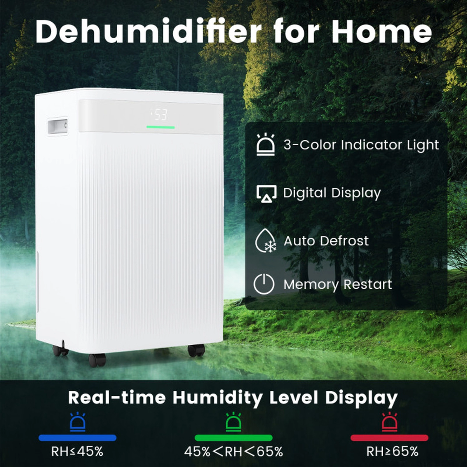 SUGIFT White 4500-Sq-Ft 54-Pint Dehumidifier with 3 Modes and 1.1-Gallon Tank 12-in W 9-in D 19.5-in H
