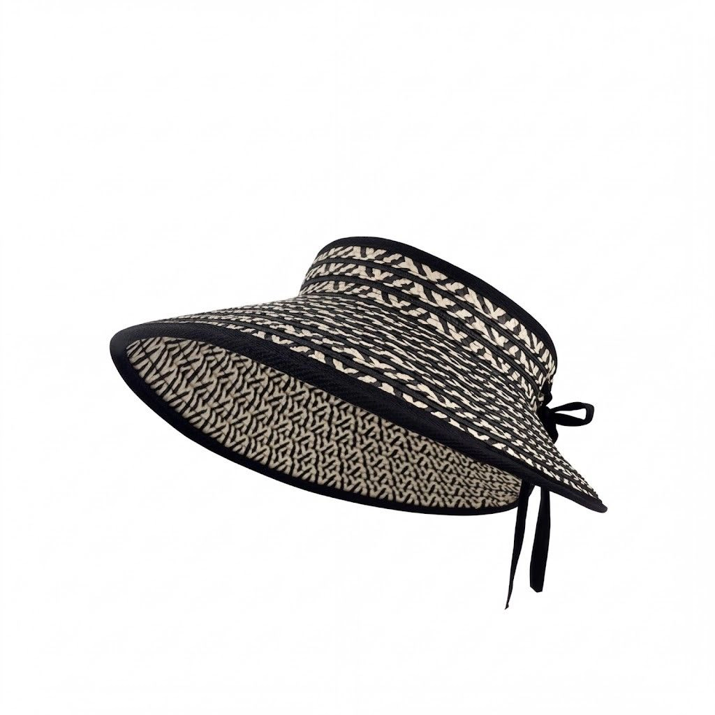 Anna-Kaci Women's Women Straw Sun Visor Hat Wide Brim Contrast Trim Adjustable Bow Lightweight Summer