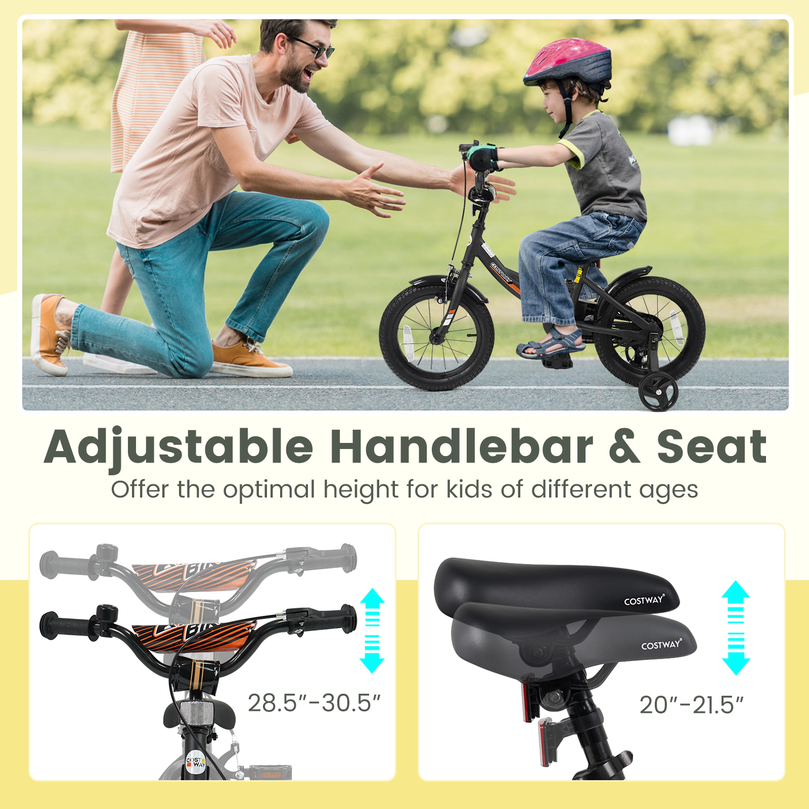 LJG 12/14/16/18 Inches Kids Bike with Removable Training Wheels and Adjustable Seatfor 3-8 Years Old Black