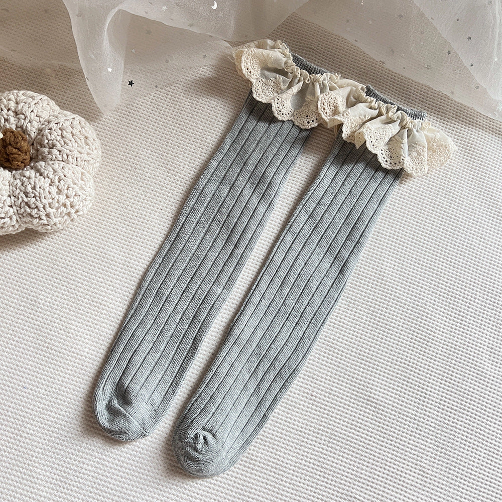 MyKids-USA Baby Girls Lace-Trim Patchwork Breathable Stocking Socks