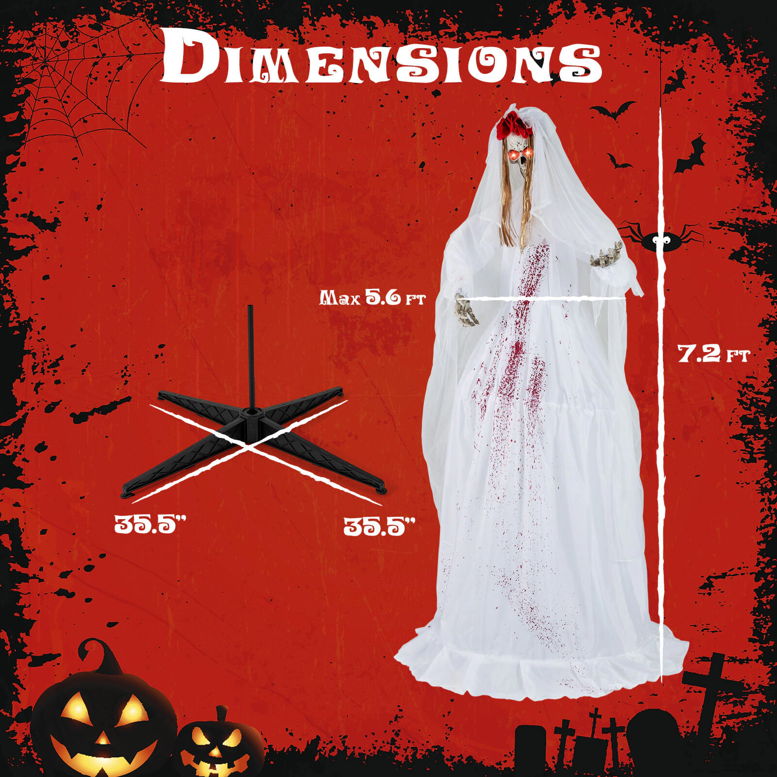 Costway Halloween Animatronic Standing Bride 7.2 FT Haunted House Decoration Sounds
