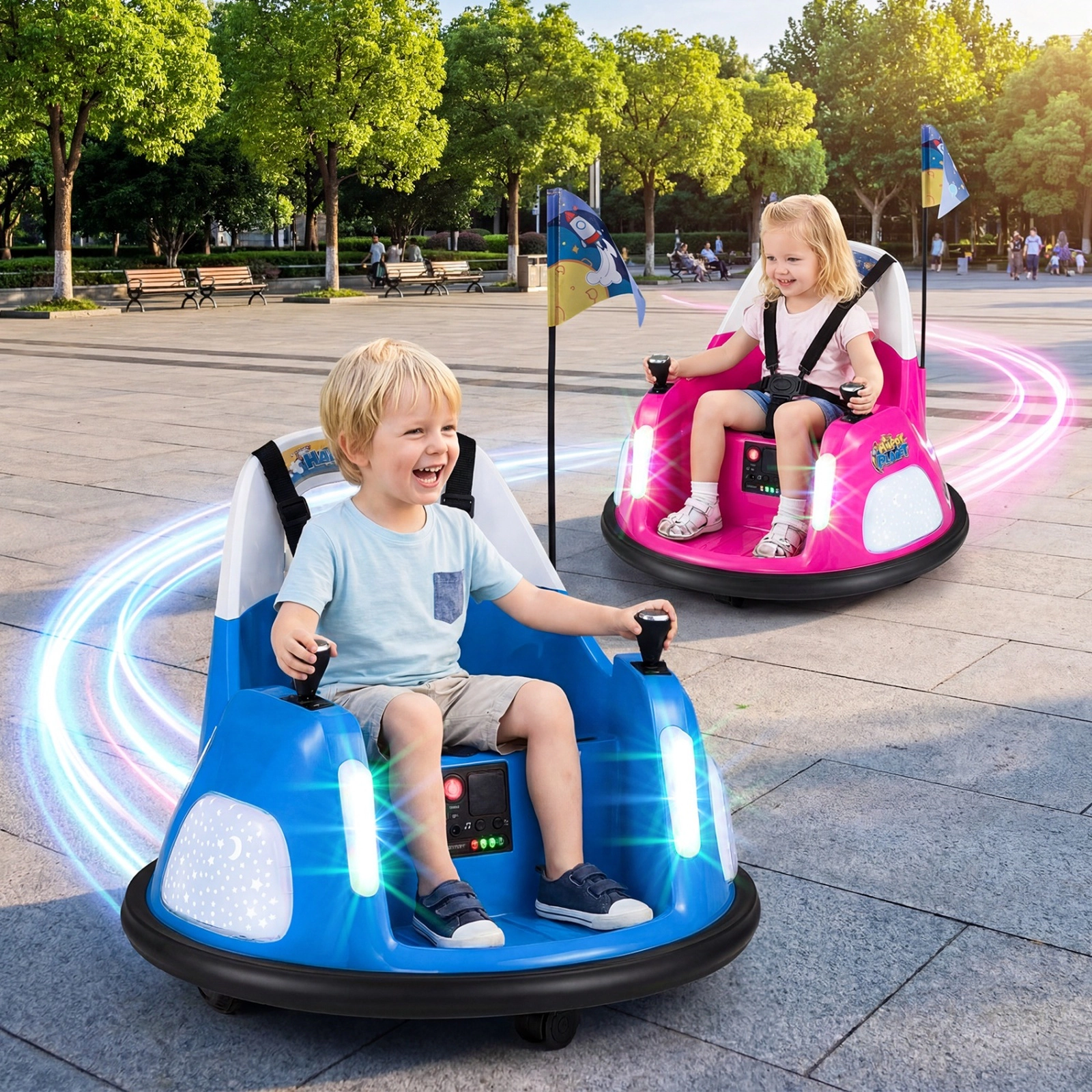 SUGIFT 12V Kids Ride On Bumper Car with Remote Control and Flashing Lights 55-lb Capacity Ages 18-72 Months Blue