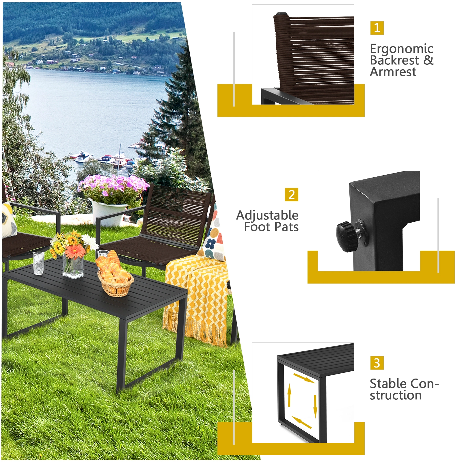 Hivvago 4 Pieces Patio Furniture Conversation Set With Sofa Loveseat