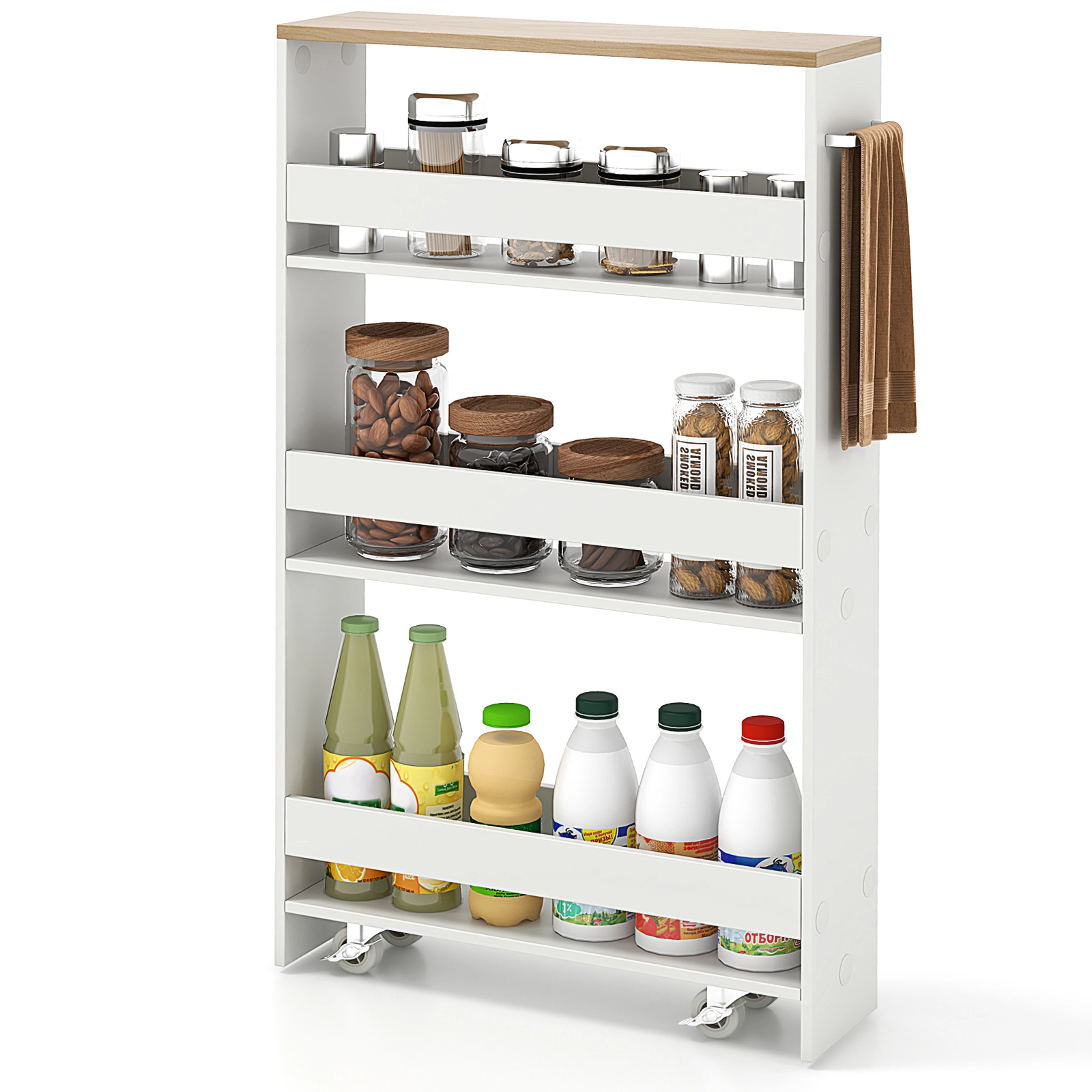 SUGIFT White 5-in Slim Narrow Rolling Bathroom Storage Cart Mobile Organizer Shelf for Laundry Kitchen