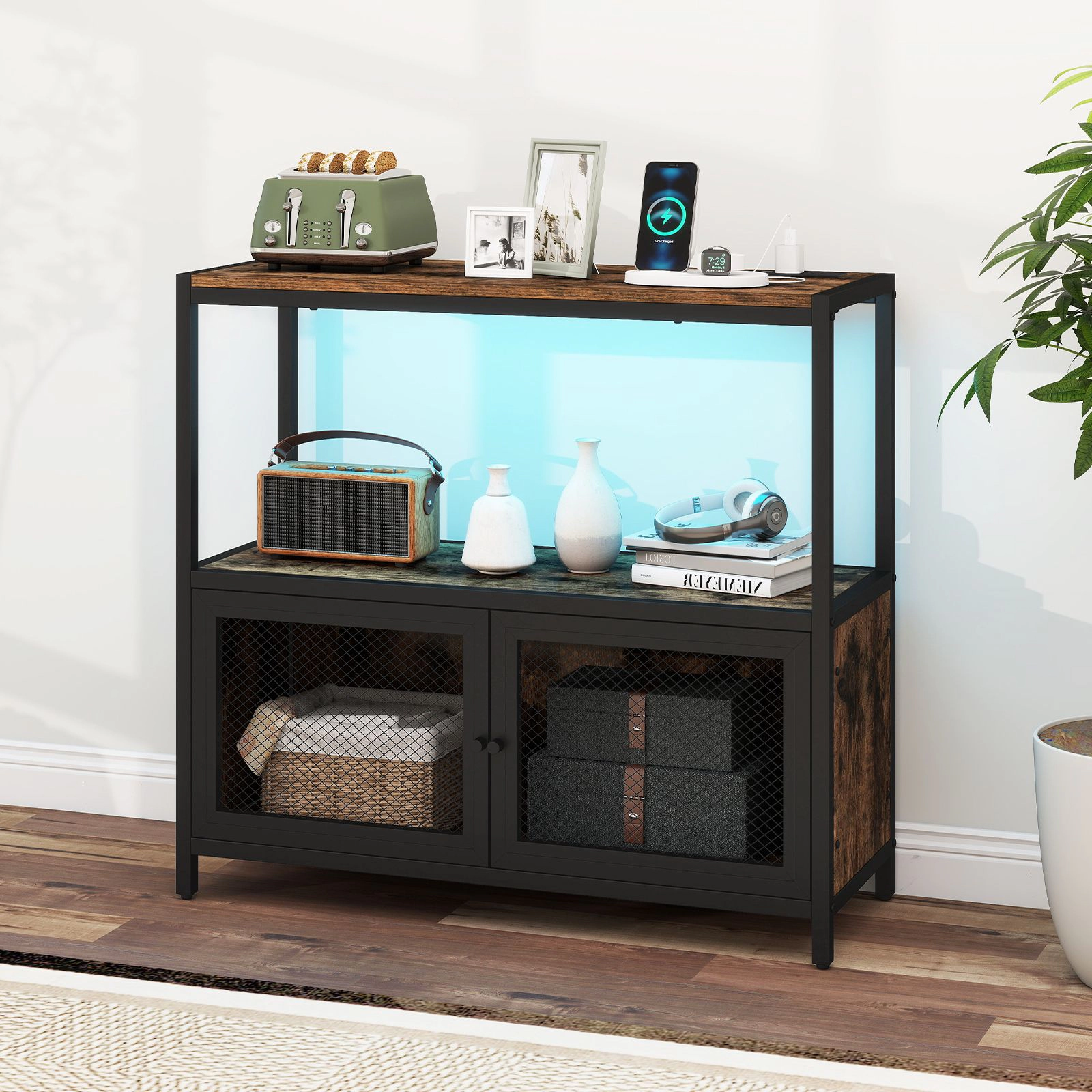 SlickBlue Coffee Bar Storage Cabinet with LED Lights