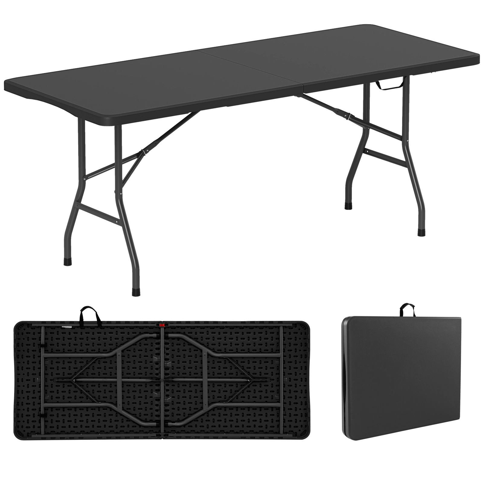 SUGIFT 6 ft Portable Folding Table 350-lb Capacity Fold-in-Half Picnic Table Black