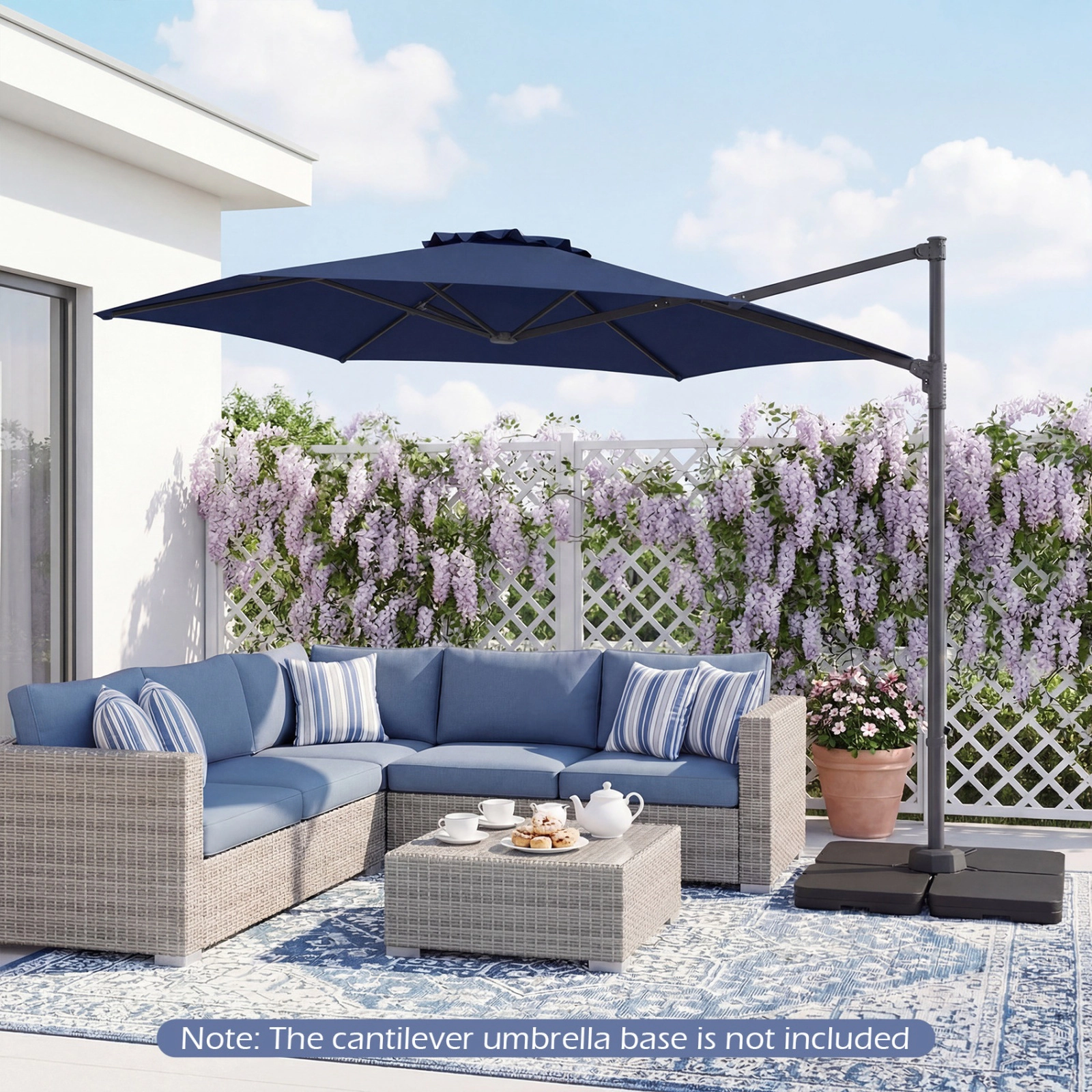 SUGIFT 10-ft Navy Blue Offset Cantilever Patio Umbrella with 360-Degree Rotation Vented Top and Cross Base