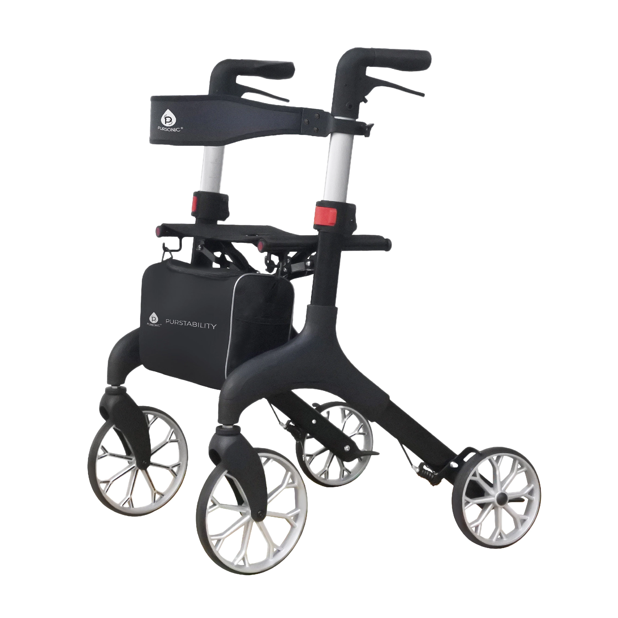 Pursonic Foldable Wheeled Walker with Adjustable Height, 9-Inch Front and 8-Inch Rear Wheels, 300 lb Capacity