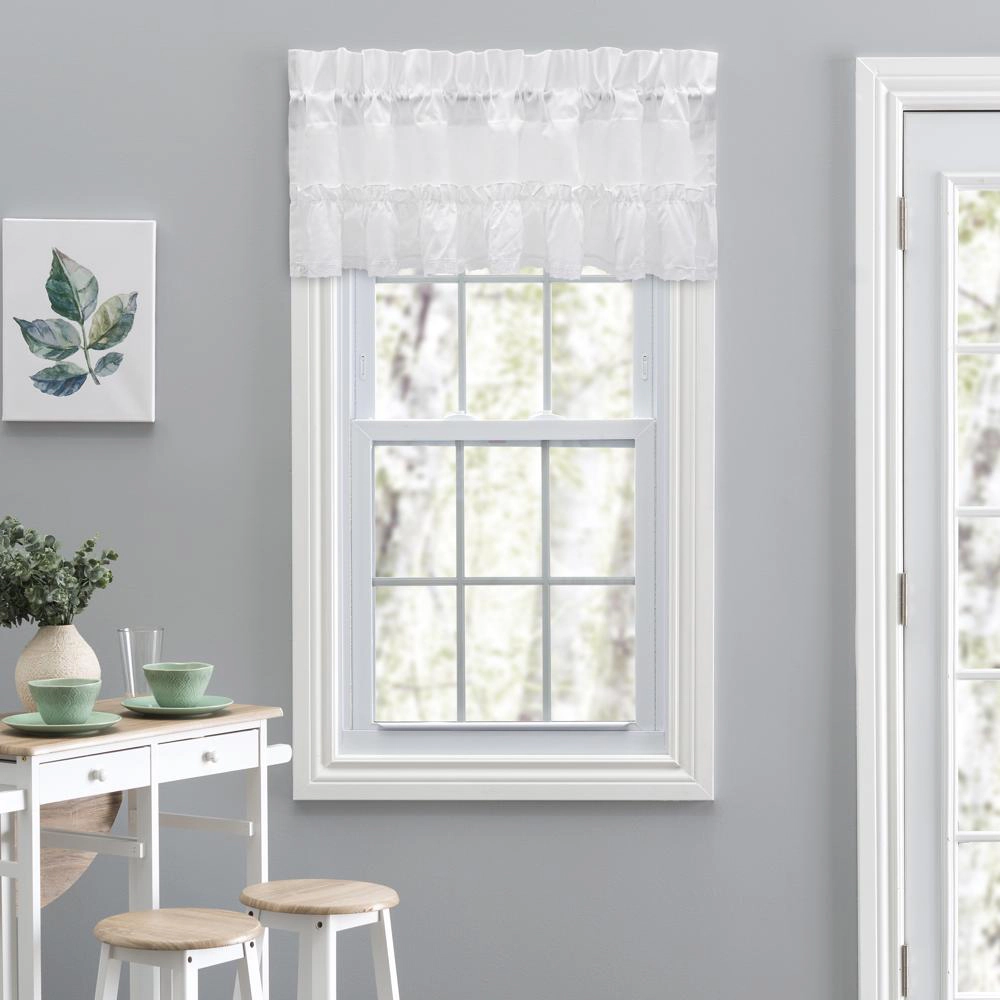 Ellis Curtain Madelyn Ruffled Victorian 1.5" Rod Pocket Valances for Windows 60" x 16" White
