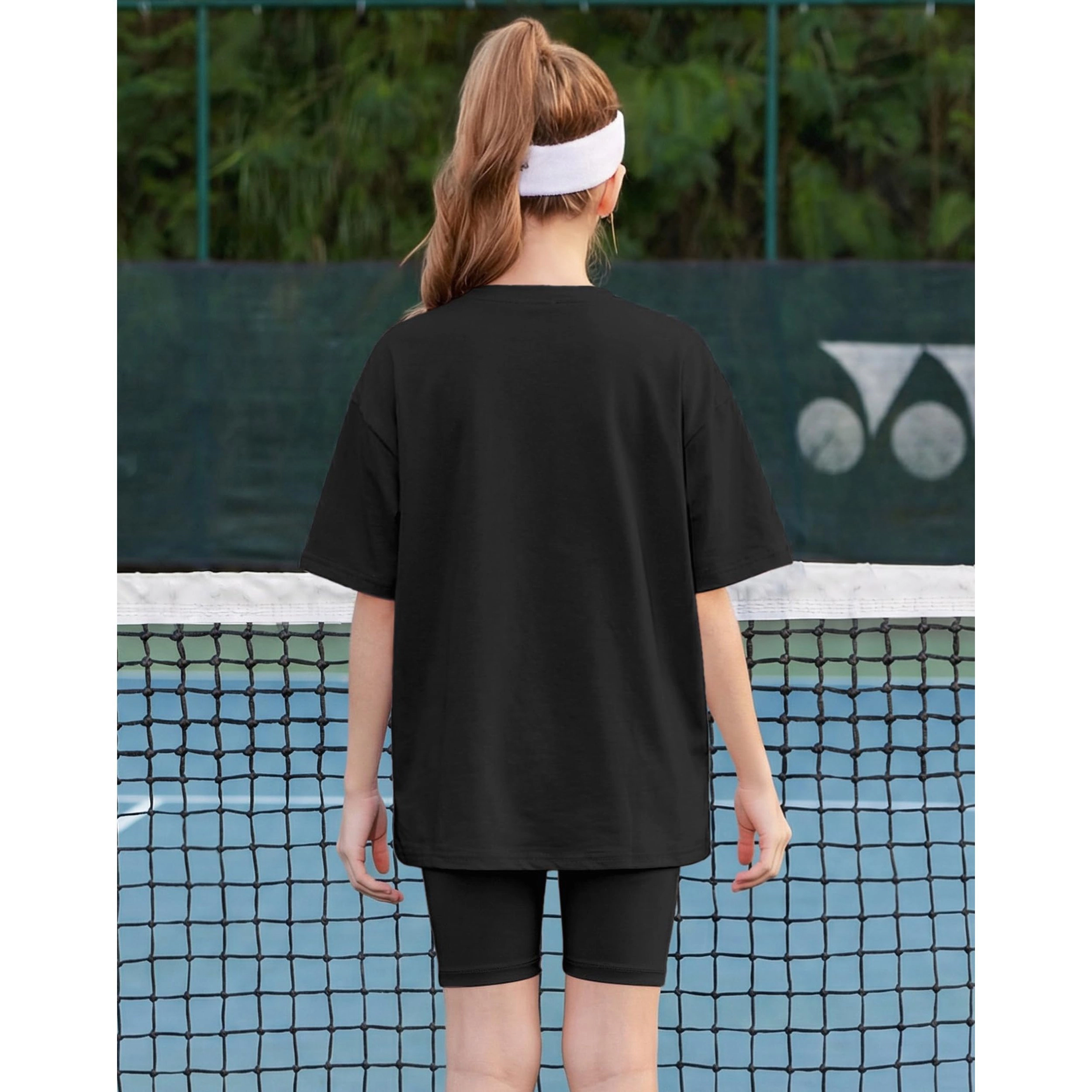 Arshiner Girls Piece Summer Sets Oversized V Neck Shirts Tops Biker Shorts Set Workout Tracksuit