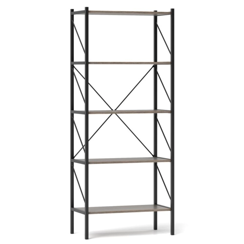 Hivvago 5-Tier Bookshelf with Open Shelves and Heavy Duty Metal Frame