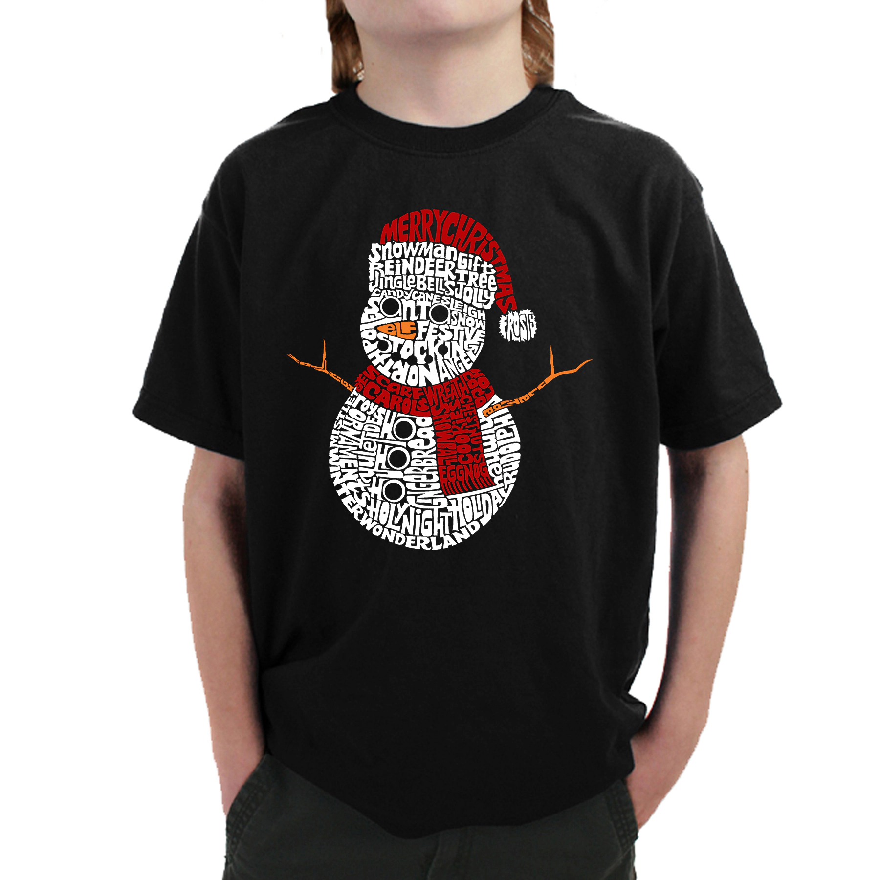 LA Pop Art Boy's Word T-Shirt - Christmas Snowman