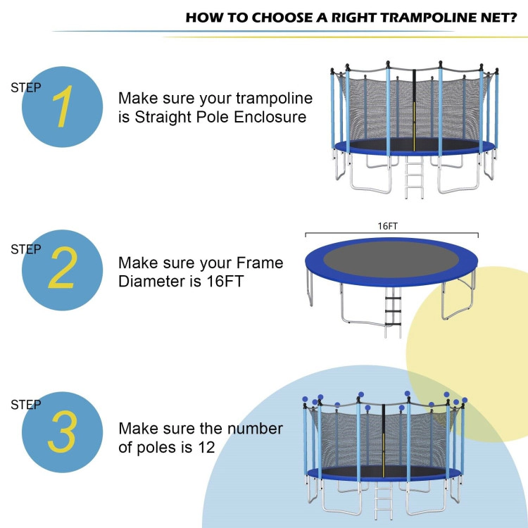 Hivvago 15/16 Feet Trampoline Replacement Safety Net with Adjustable Straps-16 ft