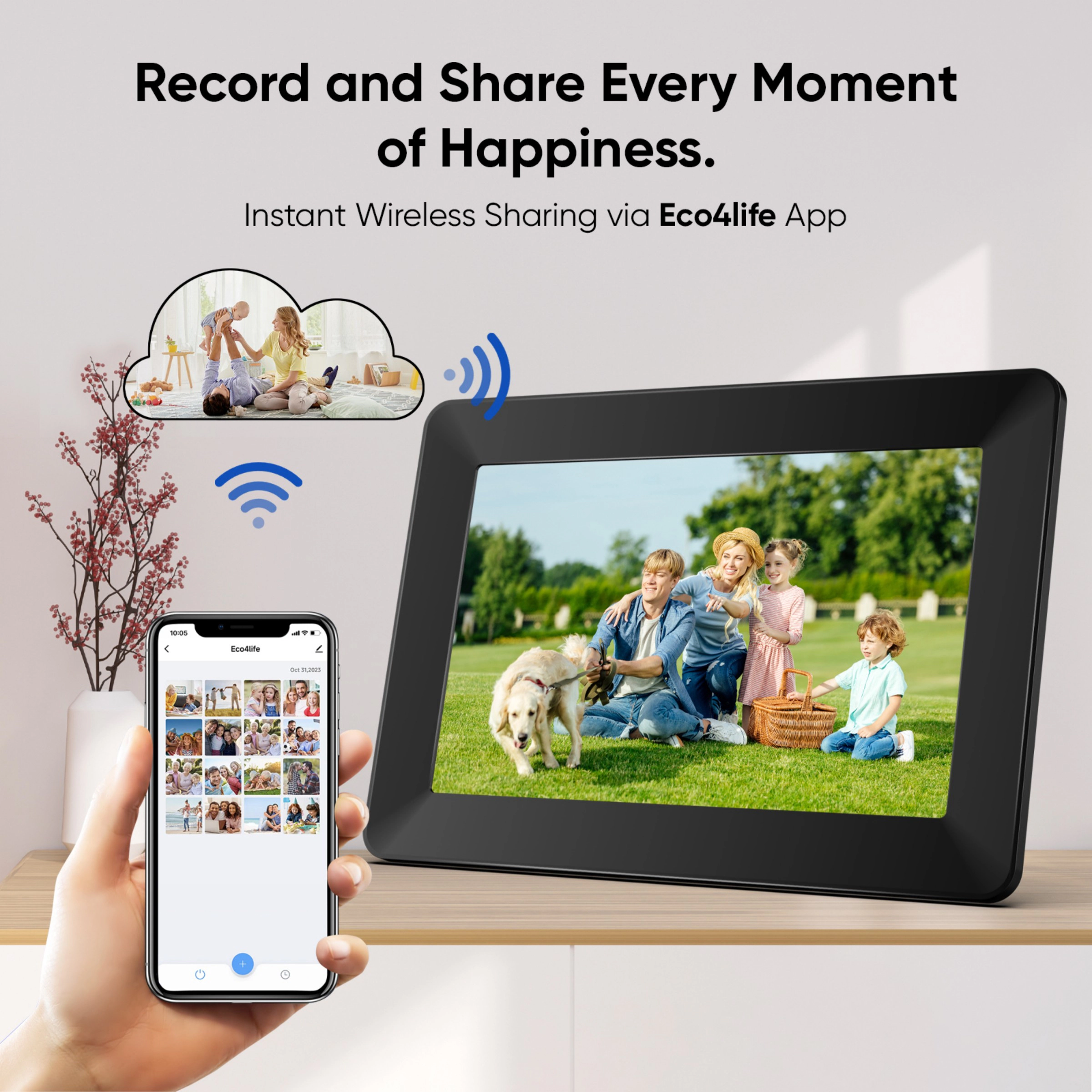 Eco4life 10.1" WiFi Digital Frame Instant Photo Video Share
