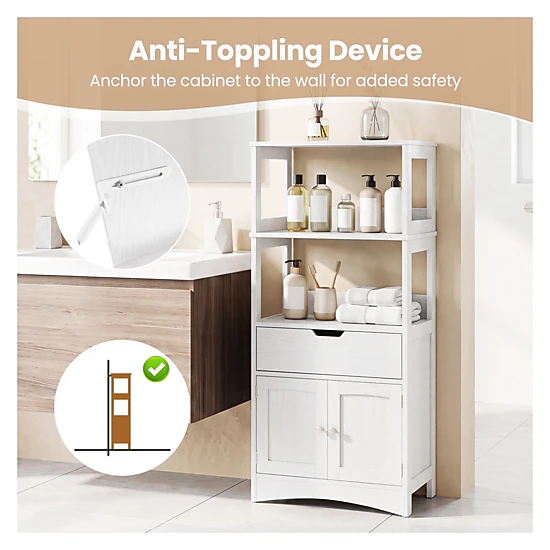 Glintex 48-Inch Bathroom Cabinet with Anti-Fall Baffles Drawer and 2 Doors