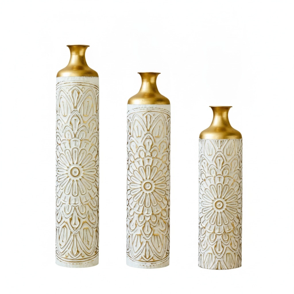 Toemoa Set of 3 Droplet Shaped Floor Metal Vase for Home Decoration