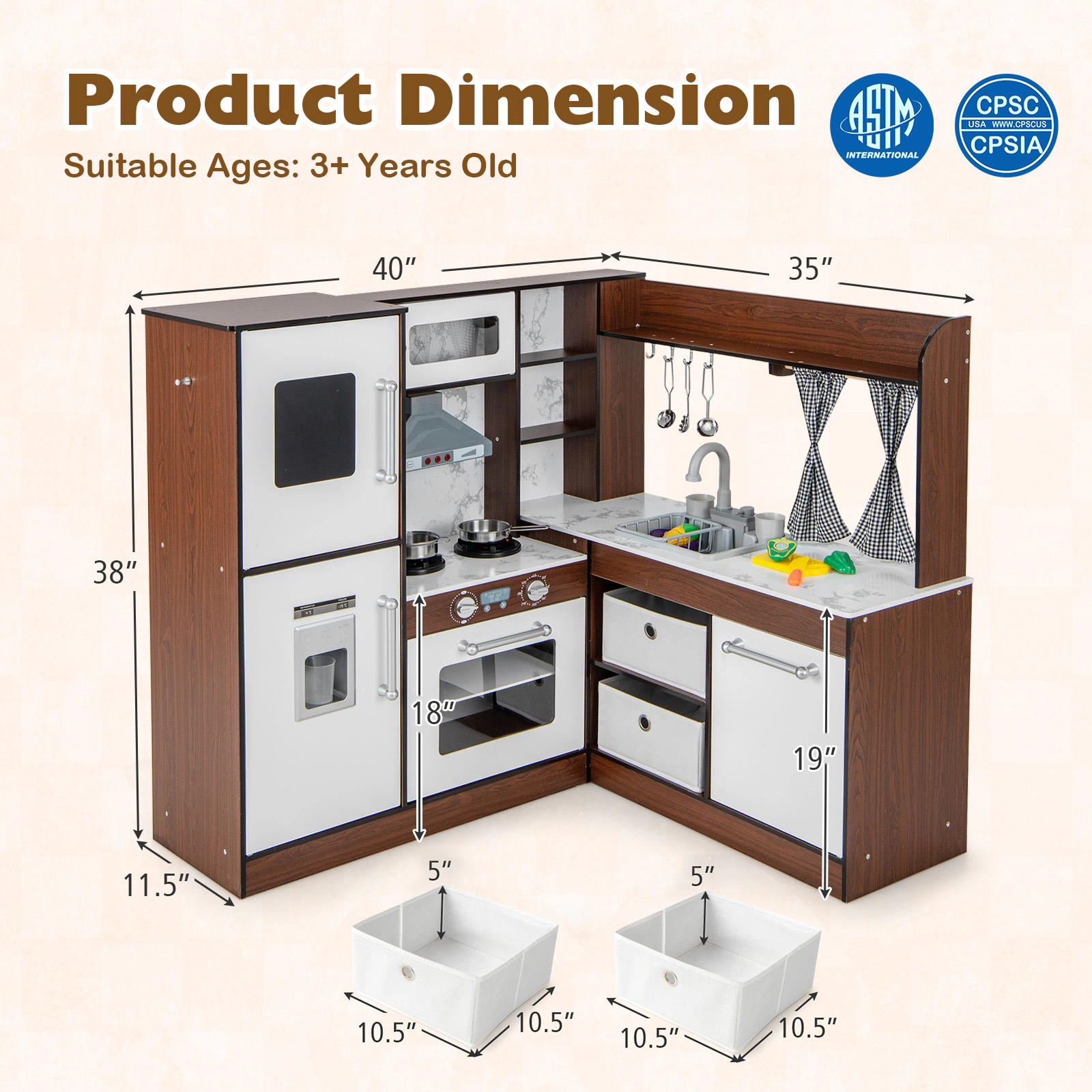 LJG Kids Wooden Corner Play Kitchen with Water Circulation System and Lights