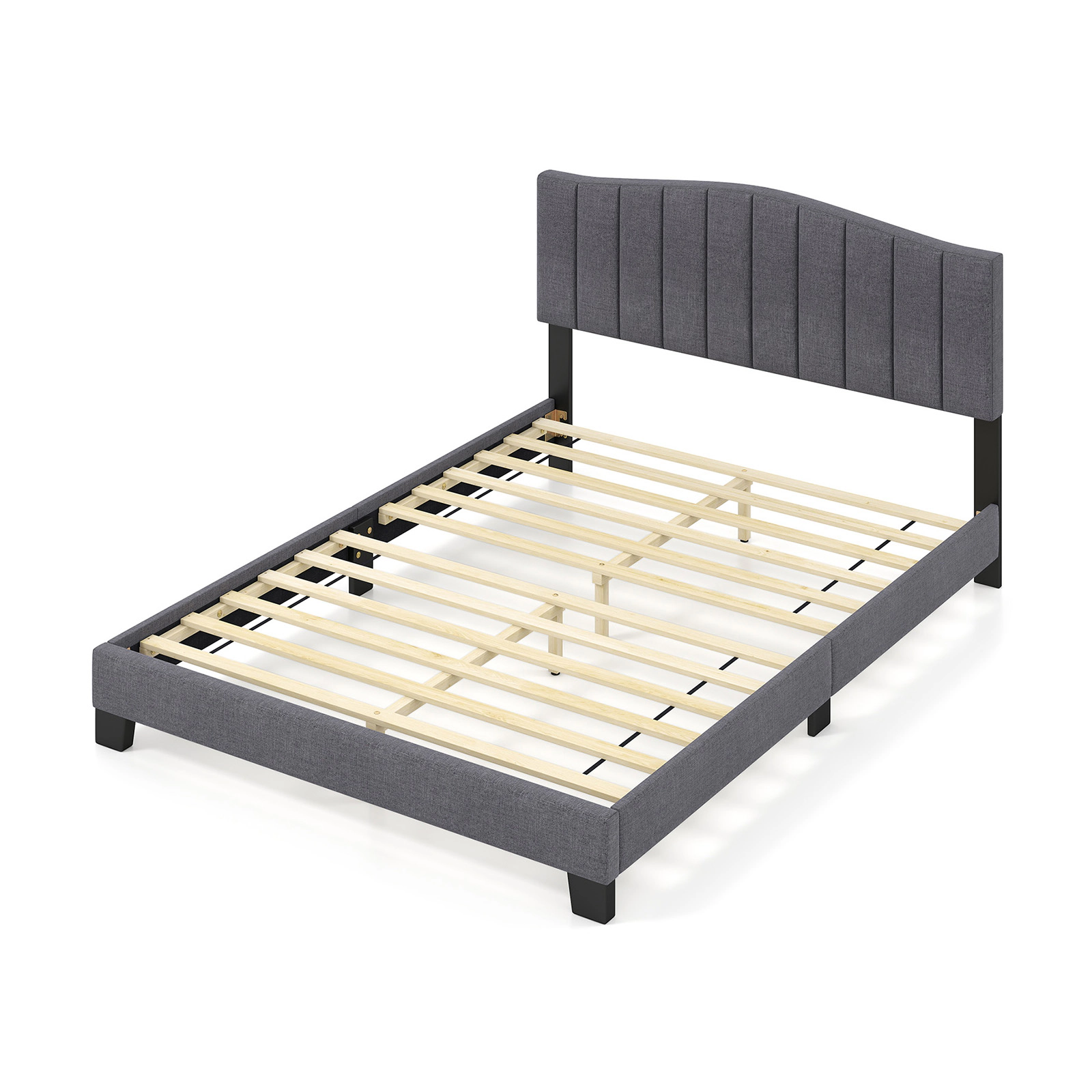SUGIFT Modern Upholstered Queen Bed Frame with Adjustable Vertical Channel Tufted Headboard 770-lb Capacity Gray + Black