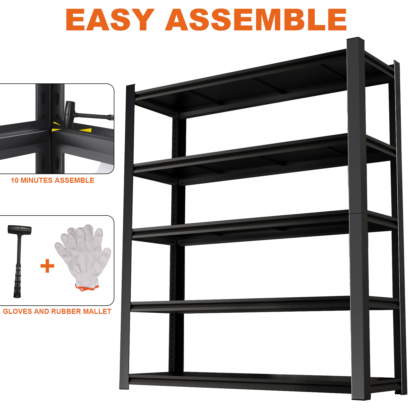 Flynama 59 inch Wide Black Metal Shelves with 5 Removable Dividers Large Capacity Strong Load Bearing