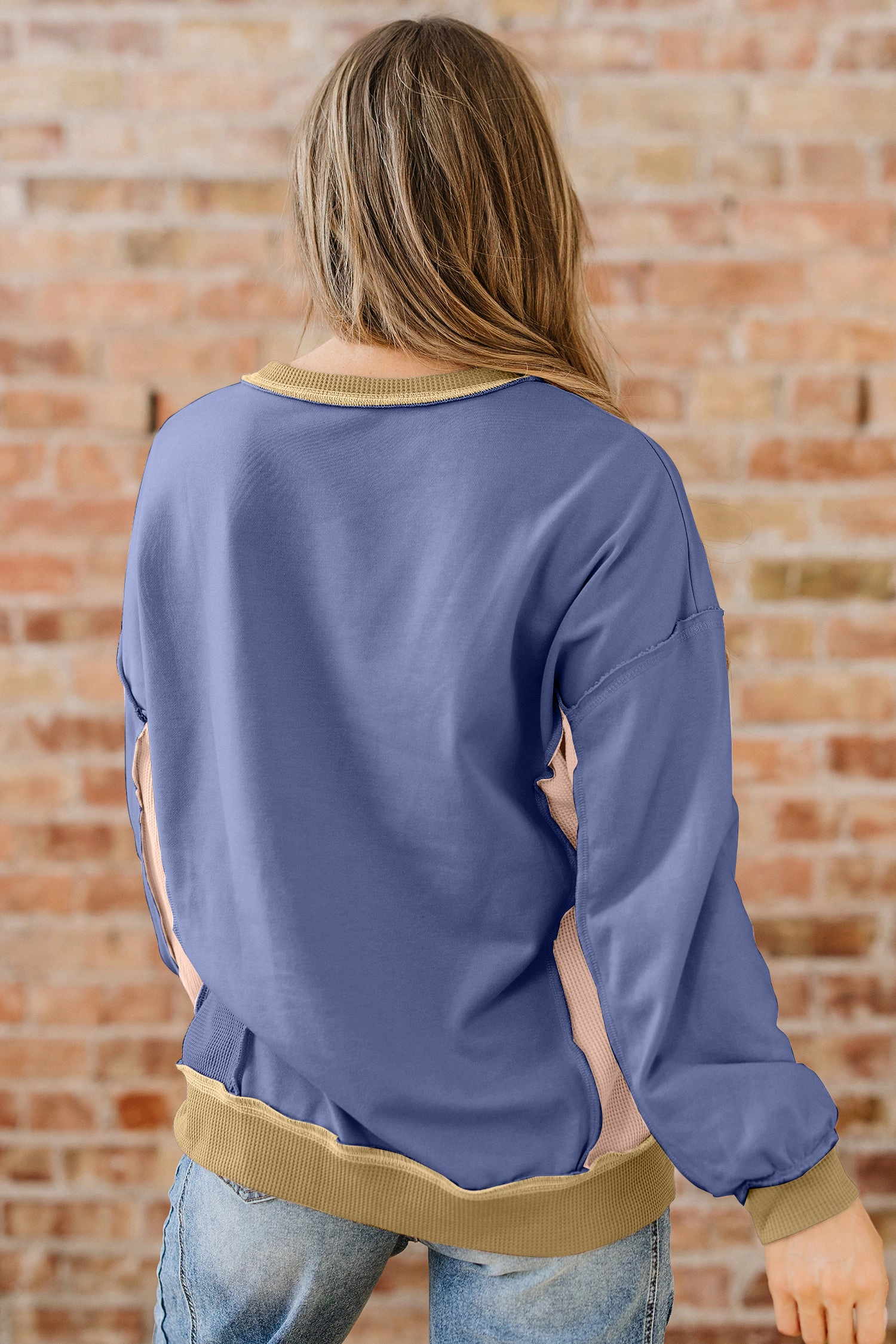 Threaded Pear Women's Alaina Waffle Patchwork Oversize Sweatshirt