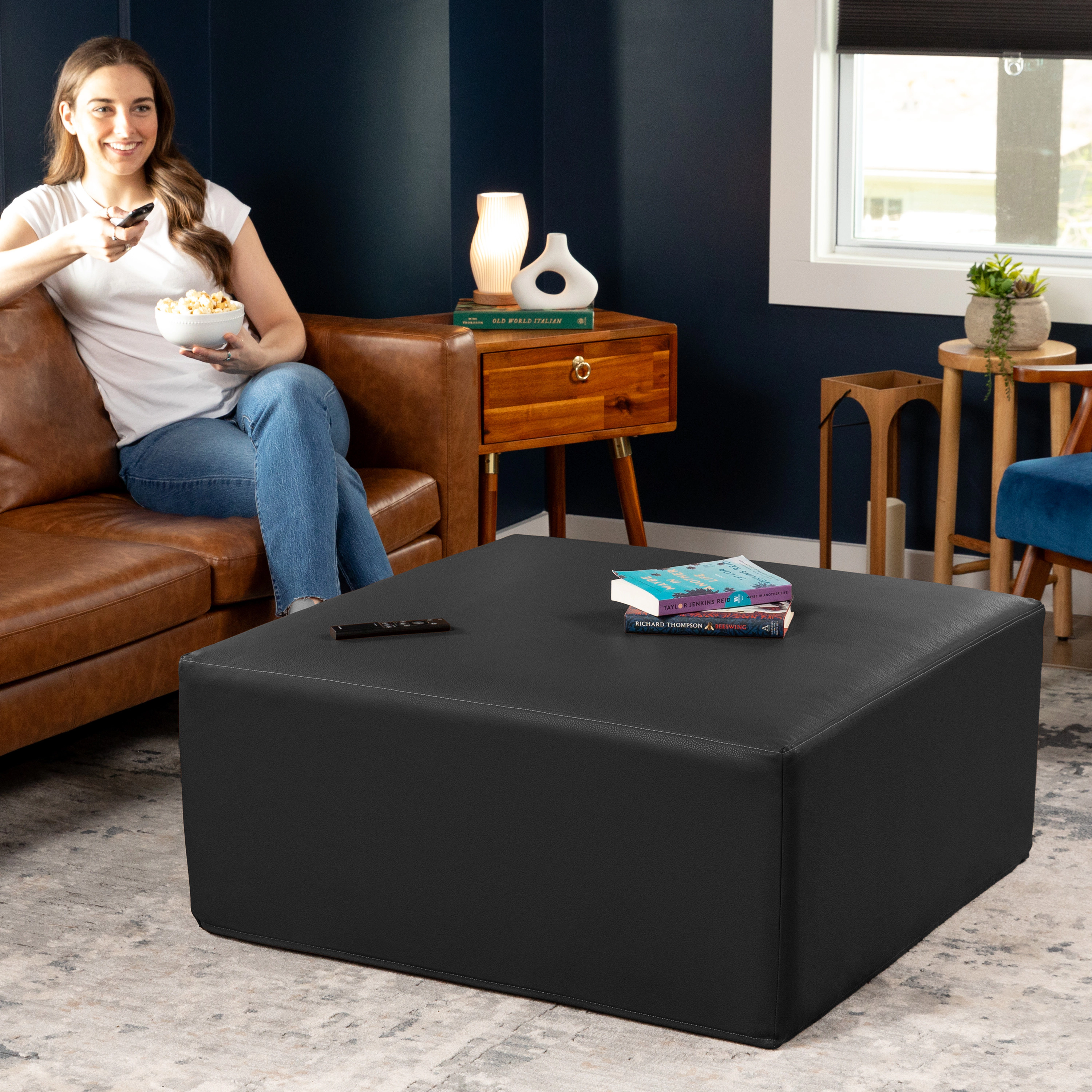 Jaxx Fairlie Couch Ottoman - Oversized Square Foam Coffee Table Ottoman, 36", Premium Faux Leather