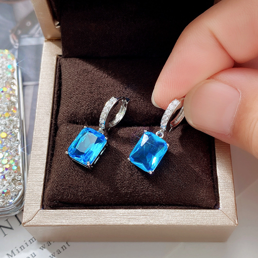 Wardrobe Whimsy Emerald Cut Multi‑Color Cubic Zirconia Dangle Hoop Earrings Elegant Drop Jewelry