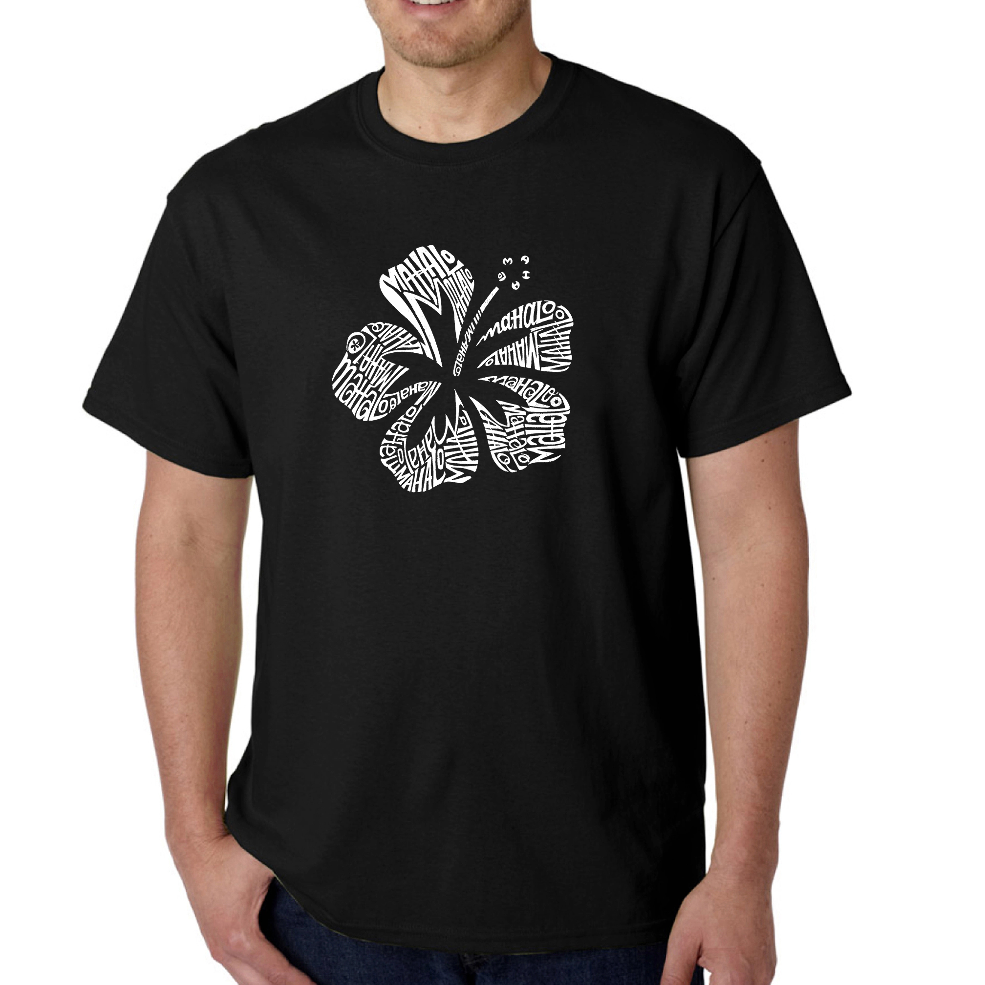 LA Pop Art Men's Mahalo Word T-Shirt - Cotton Crew Neck